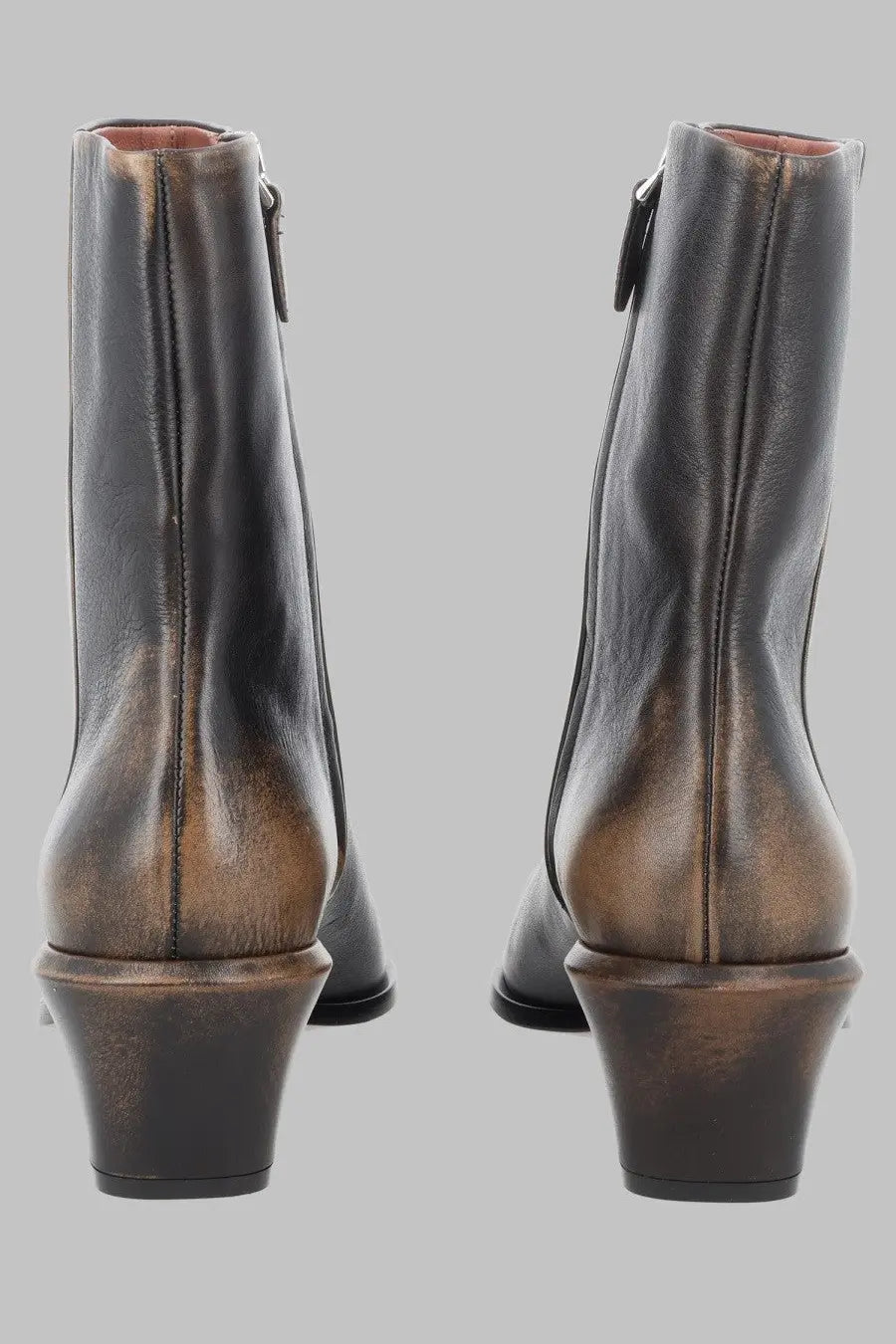 Paris Texas women’s stivaletto Bettina black dark brown leather ankle boots with distressed finish and stacked heel