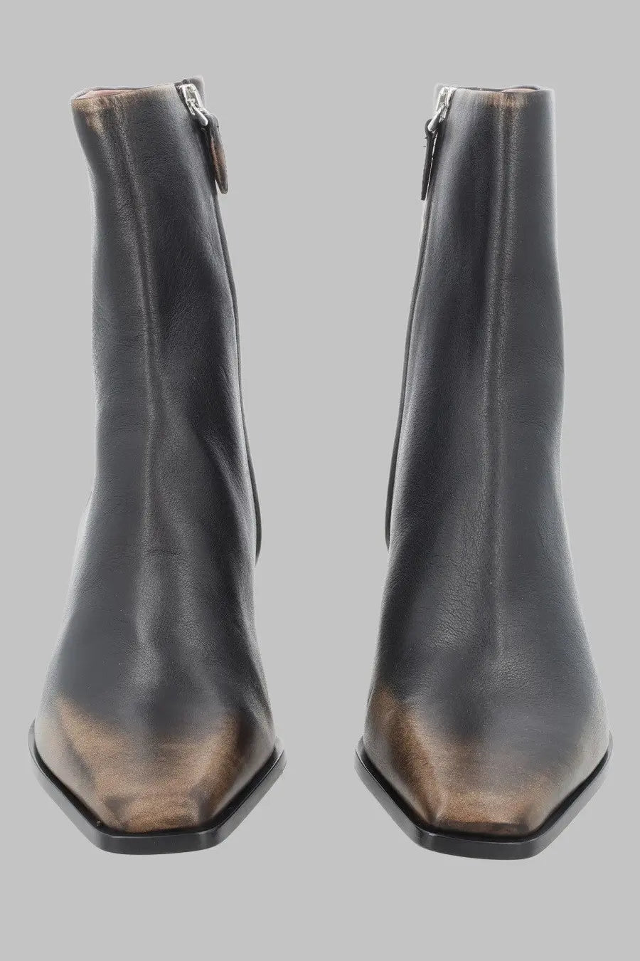 Paris Texas women’s stivaletto Bettina black leather ankle boots with subtle metallic bronze gradient at the toe
