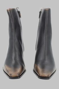 Paris Texas women’s stivaletto Bettina black leather ankle boots with subtle metallic bronze gradient at the toe