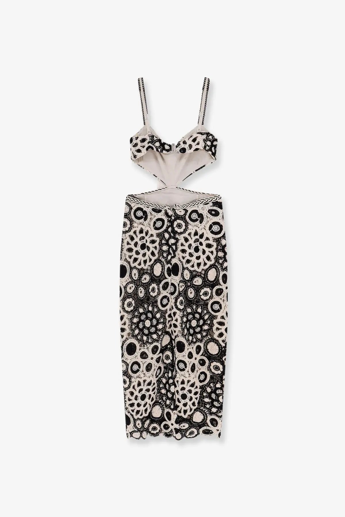 Patbo women’s long crochet dress black with black and white patterned cut-out midi design and delicate lace detailing