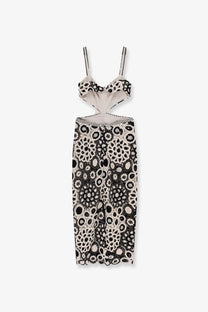 Patbo women’s long crochet dress black with black and white patterned cut-out midi design and delicate lace detailing