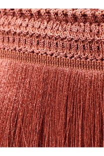Patbo women’s mini skirt brown with textured dusty rose knitted fringe detail and shimmering metallic finish