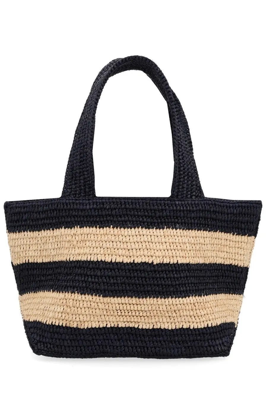 Patou women’s borsa tote trapezio multicolor black and beige striped woven straw tote bag with sturdy handles