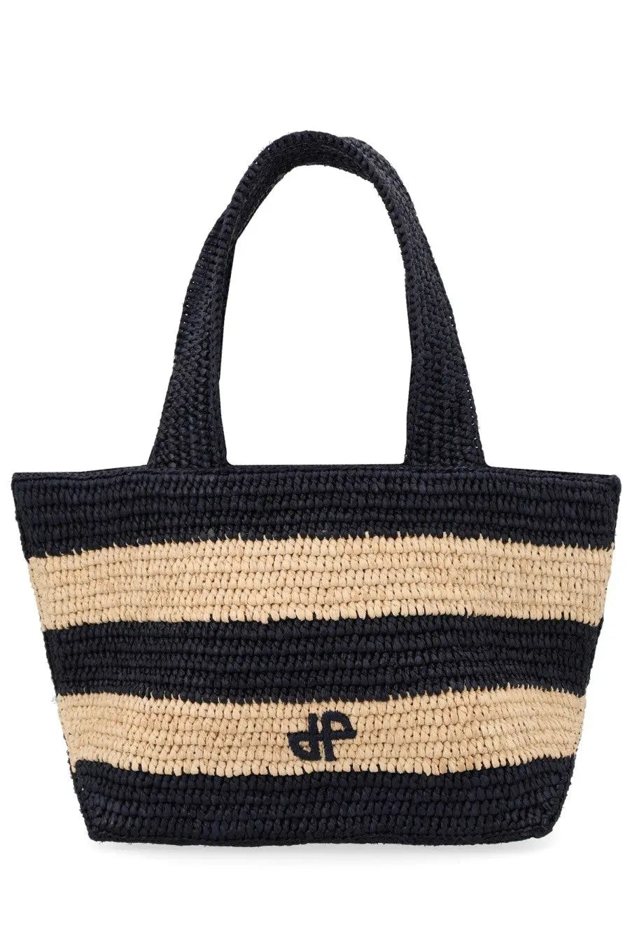 Patou women’s borsa tote trapezio multicolor black and beige striped woven tote bag with braided handle