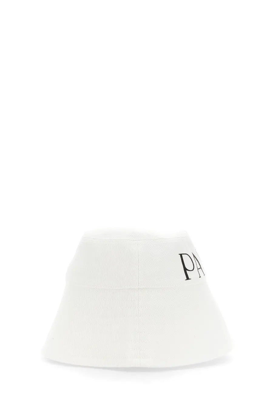 Patou women’s white bucket hat featuring black pa lettering on the side in a casual cotton material design