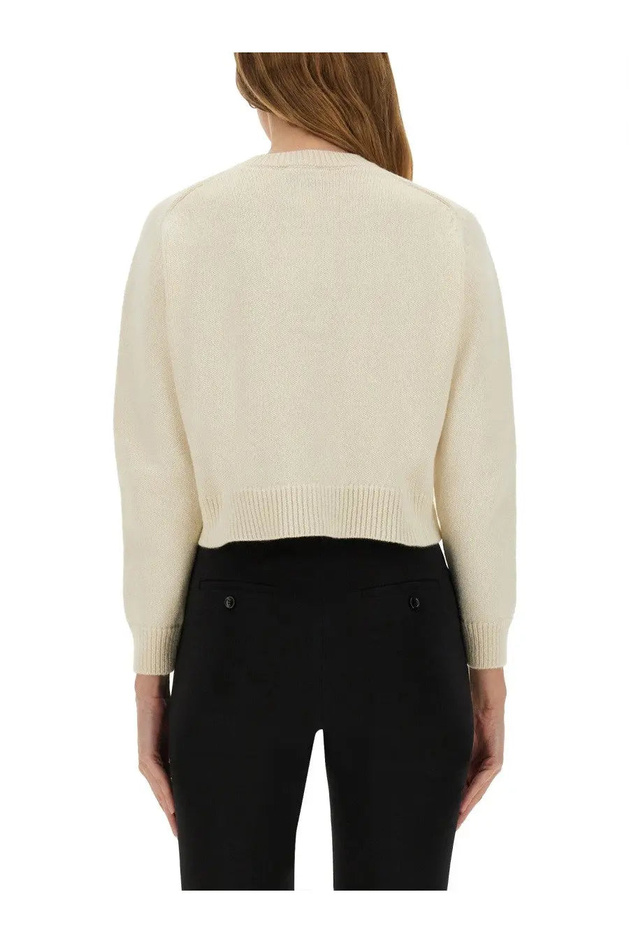 Patou women’s cardigan beige cream-colored cropped knit sweater with ribbed cuffs and hem