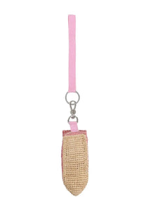Patou women’s charm boat blue pink and beige woven straw keychain with matching strap for easy carrying