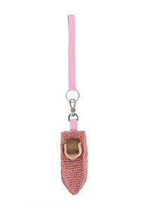 Pink crocheted shoe-shaped keychain with metallic buckle and matching strap for patou women’s charm boat blue