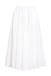 Patou women’s cotton midi skirt white with flowing soft pleated fabric and gathered waistband