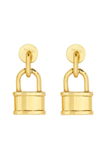 Patou women’s extra small gold padlock earrings with polished metallic finish and brand name engraved on the back
