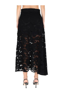 Patou women’s black lace midi skirt with intricate floral patterns and high waistband in delicate lace fabric