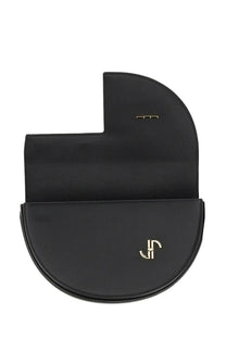 Patou women’s black leather half-moon shoulder bag with gold-tone logo emblem clutch style