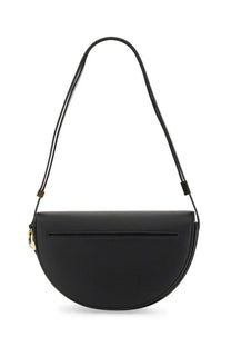 Patou women’s black leather half-moon crossbody bag with gold-tone hardware and adjustable slender strap