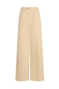 Patou women’s beige wide-leg trousers with elastic waistband and two front buttons for comfortable wear