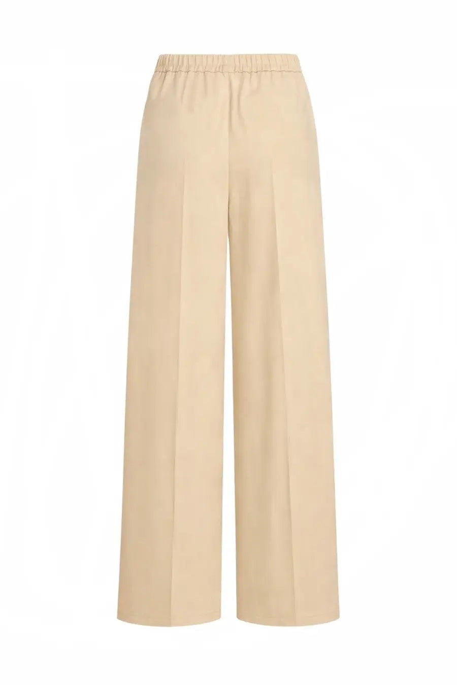 Beige wide-leg patou women’s pants with elastic waistband in smooth tailored fabric