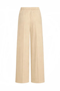 Beige wide-leg patou women’s pants with elastic waistband in smooth tailored fabric