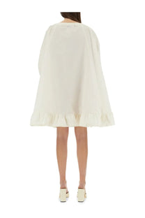 Patou women’s white ruffle hem dress flowing off-white cape style with soft airy fabric and ruffled hem