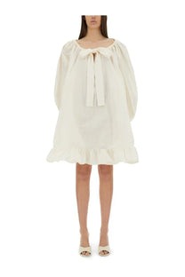 Off-white patou women’s loose-fitting dress with puffy sleeves and ruffled hem in soft flowing fabric