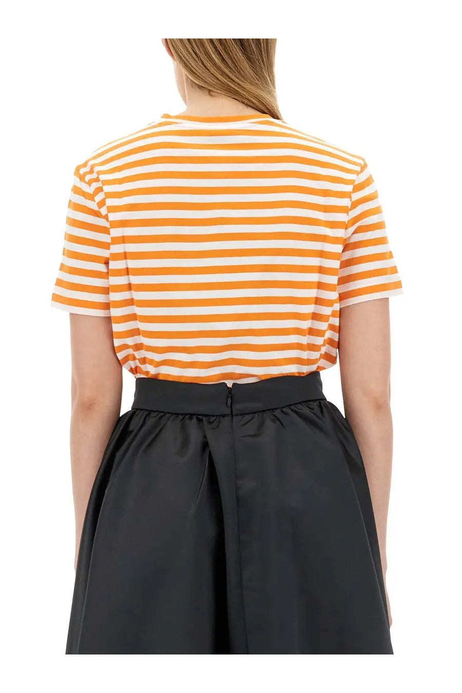 Patou women’s shirt multicolor orange and white horizontally striped short-sleeved top front view