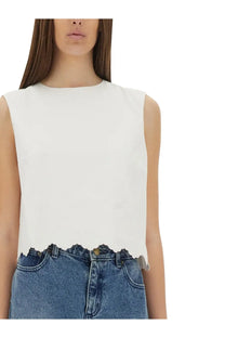 Patou women’s white sleeveless poplin top with scalloped hemline perfect for summer wear