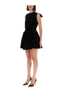 Black velvet sleeveless mini dress with flared skirt and shoulder bows from Patou womens velvet foulard top black collection