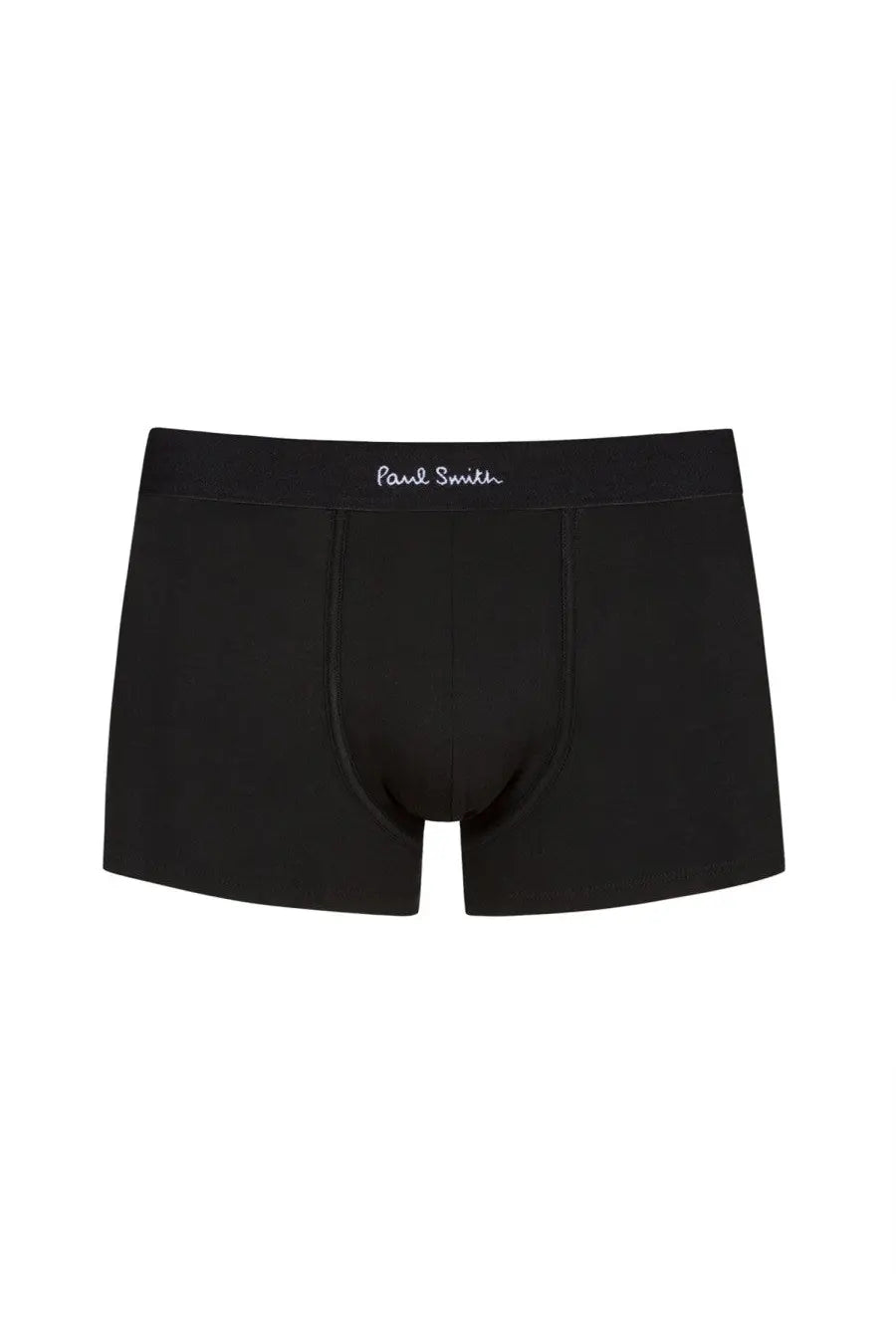 Paul Smith men’s black boxer shorts with subtle white embroidered logo on the waistband for comfortable wear