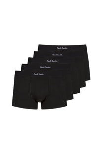 Black paul smith men’s boxer shorts with white embroidered branding on the waistband for comfortable everyday wear