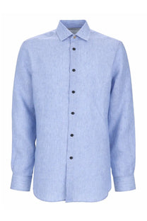 Paul Smith men’s camicia in lino blue light blue linen button-down shirt with subtle texture and black buttons