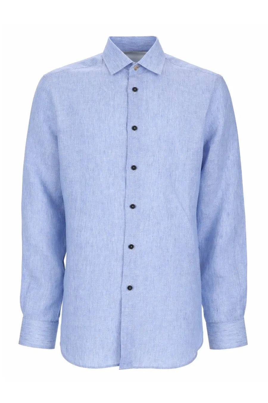 Light blue paul smith men’s linen button-down shirt with subtle texture and black buttons