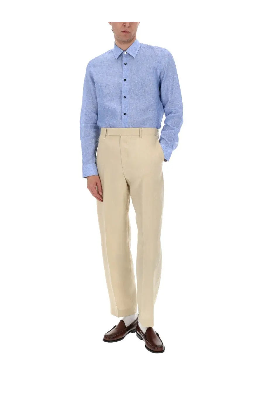 Paul Smith men’s camicia in lino blue light blue long-sleeved button-down shirt with subtle textured weave