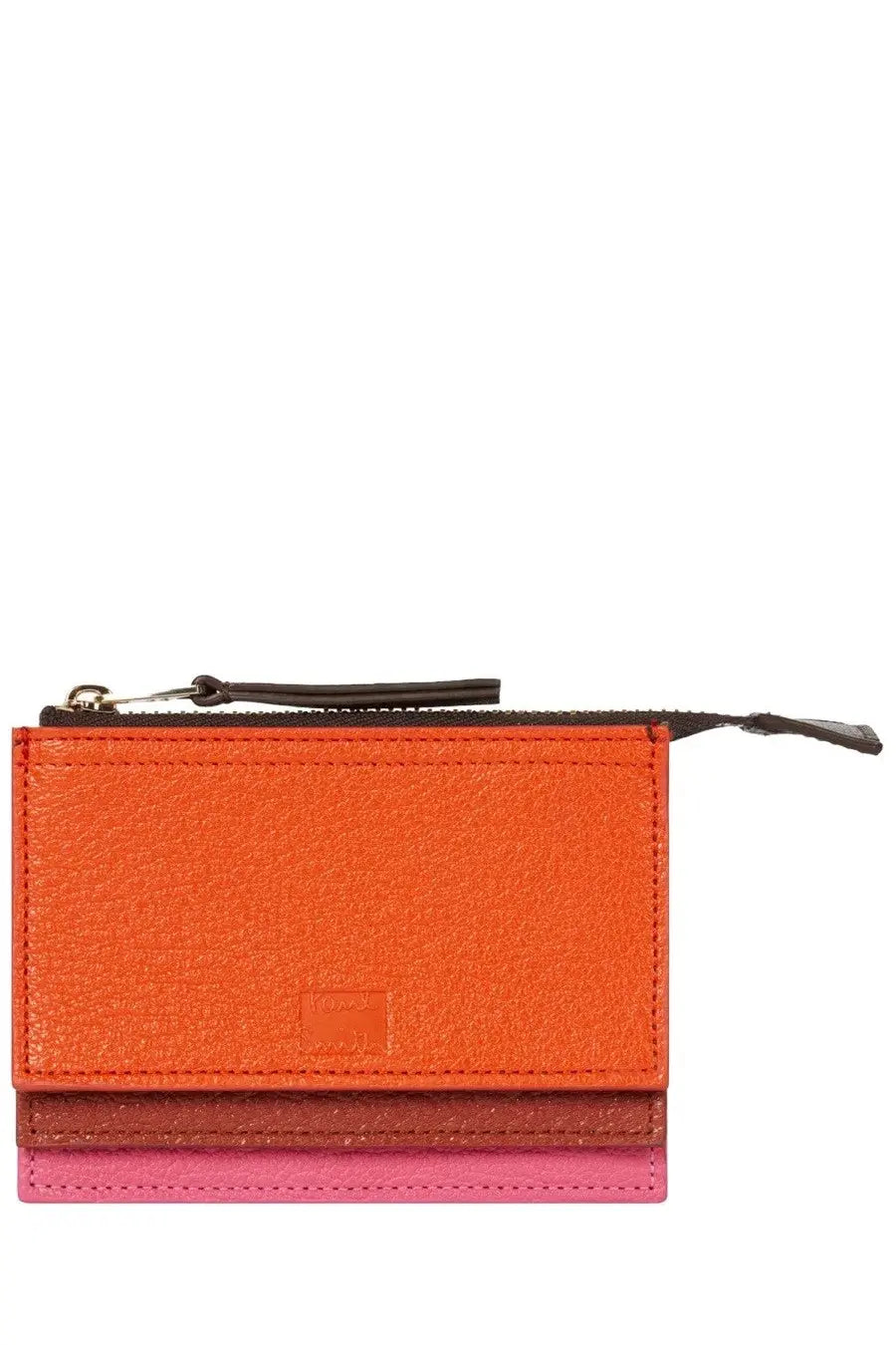 Paul Smith men’s card holder concertina orange tri-color leather wallet with textured surface and contrasting stitching