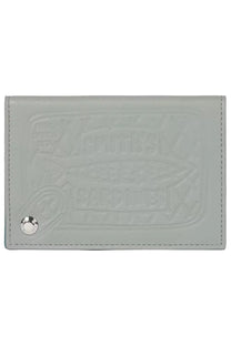 Paul smith men’s light gray leather card holder with embossed youth and gardens text design sardines grey