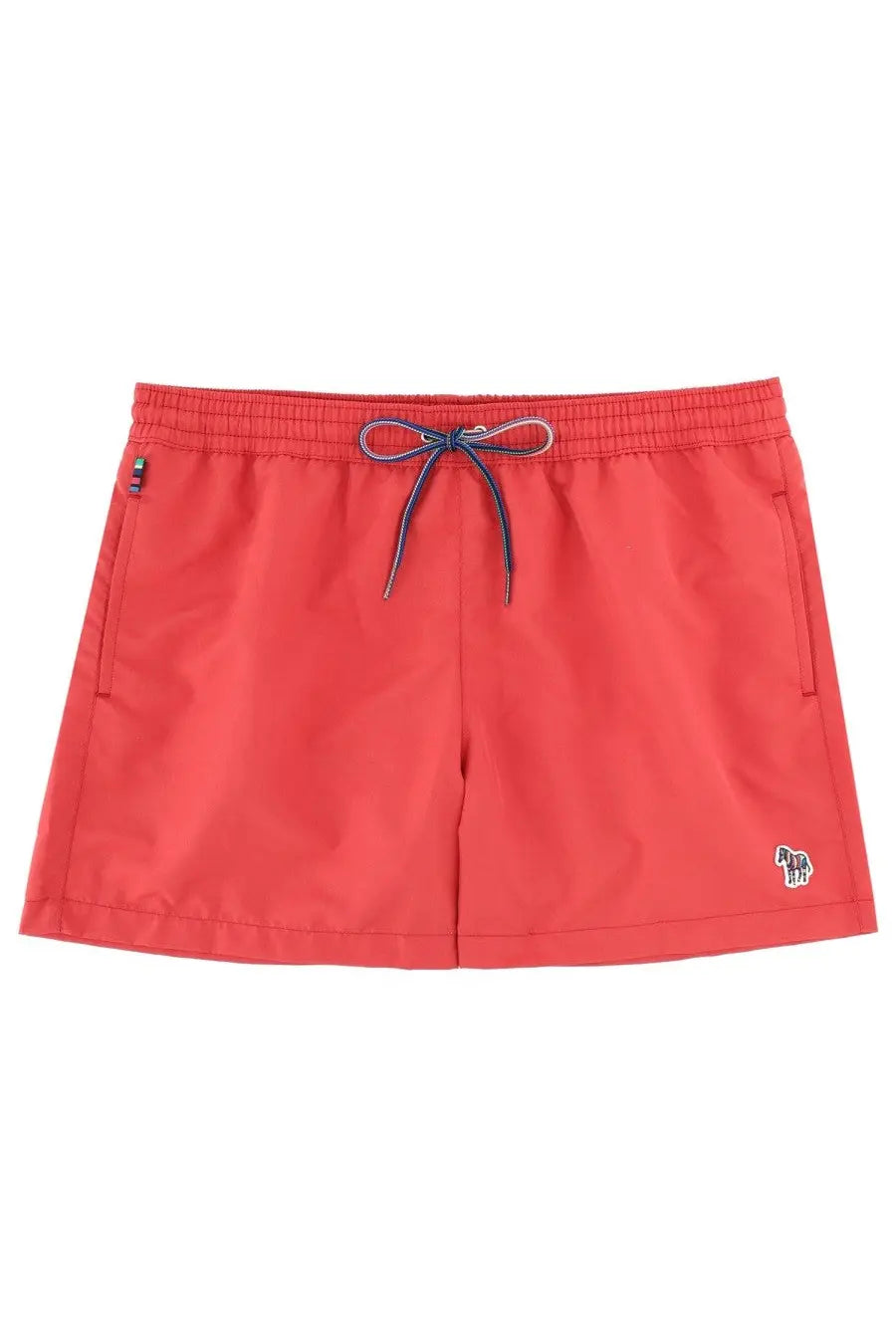Bright coral paul smith men’s swim trunks with drawstring waistband and subtle brand logo on lower right leg