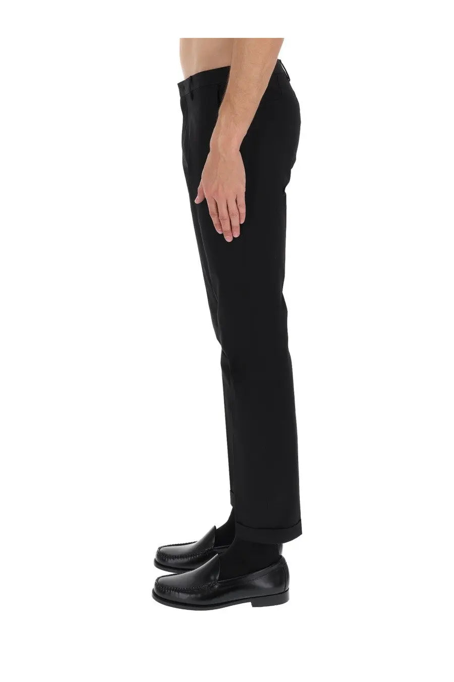 Black cotton tailored trousers by paul smith with a sleek straight-leg cut and rolled cuffs for men
