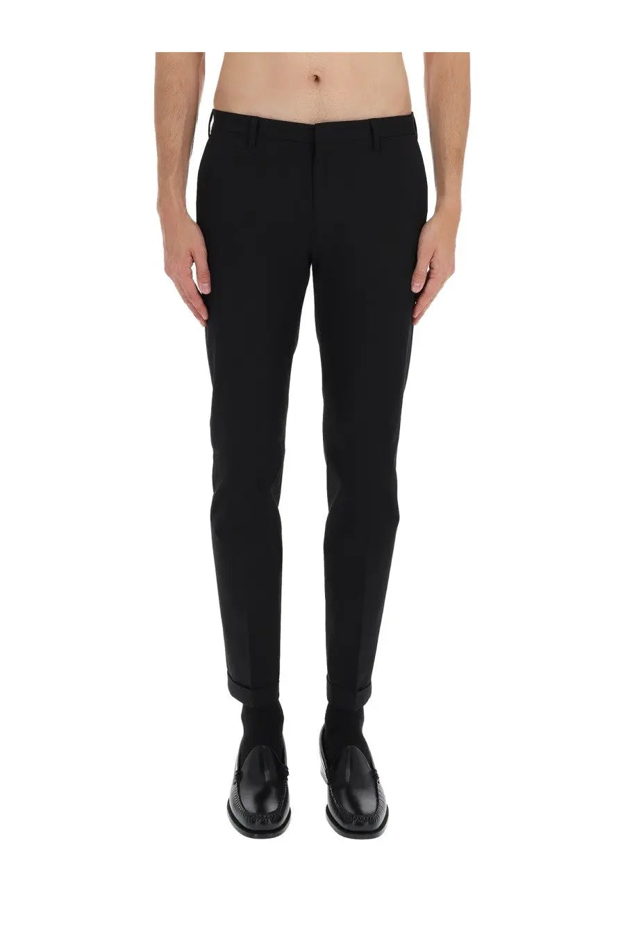 Black paul smith men’s cotton tailored slim fit trousers with rolled cuffs