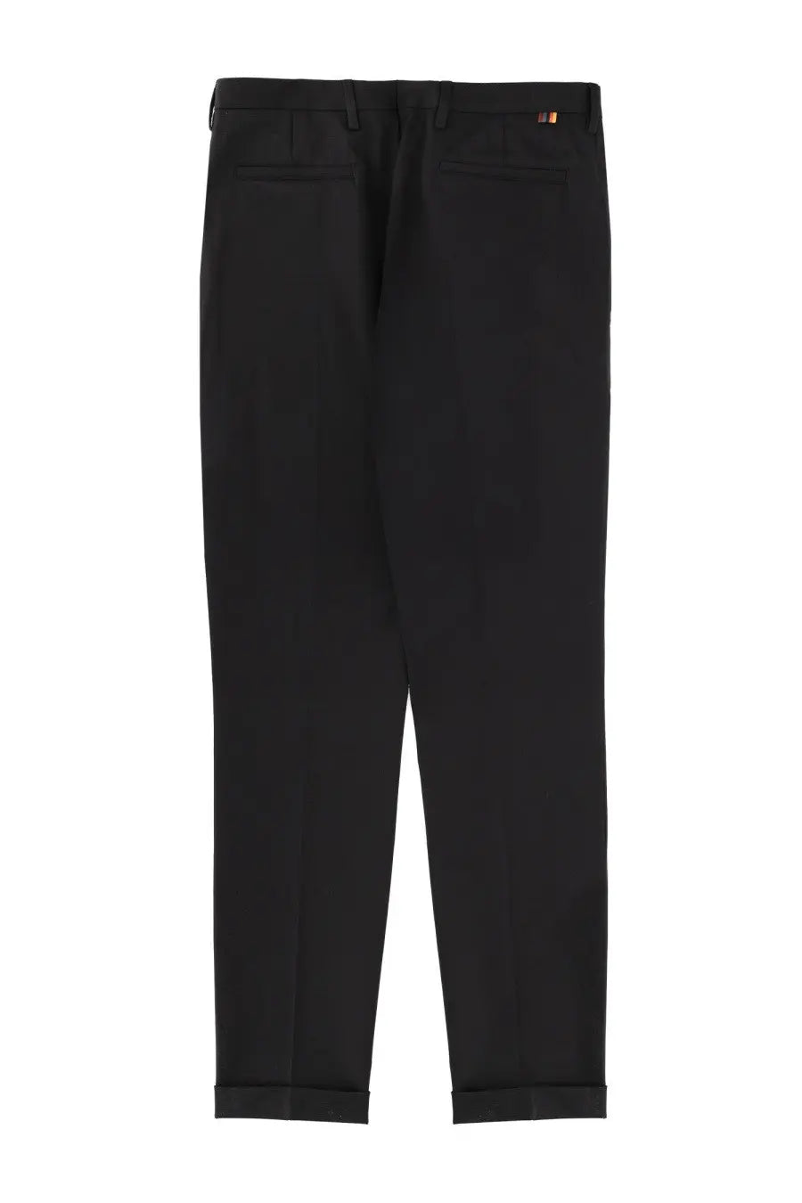 Black paul smith men’s slim fit cotton tailored trousers with rolled cuffs and subtle stitching details