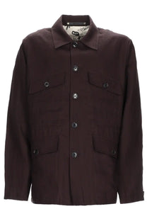 Paul Smith men’s giacca field dark brown button-up field jacket with four flap pockets and collar in linen purple