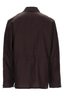 Paul Smith men’s giacca field long-sleeved dark brown linen jacket with classic collar and subtle stitching details