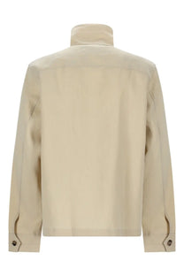 Beige cotton Paul Smith men’s giacca overshirt with stand-up collar and buttoned cuffs