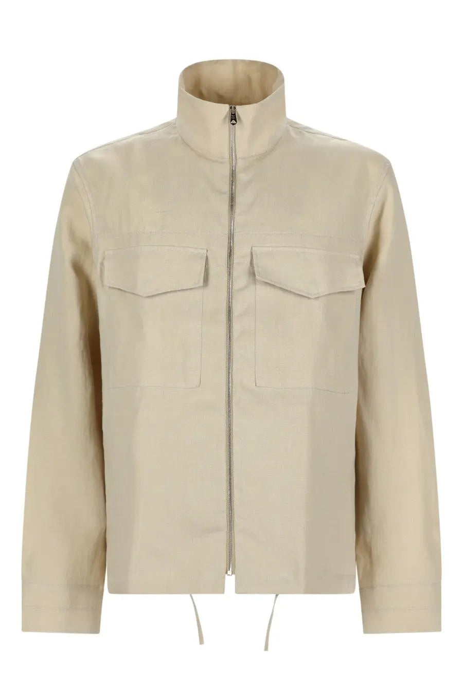 Paul Smith men’s giacca overshirt beige utility jacket with high collar front zipper and two flap pockets