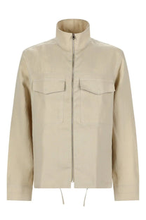 Paul Smith men’s giacca overshirt beige utility jacket with high collar front zipper and two flap pockets