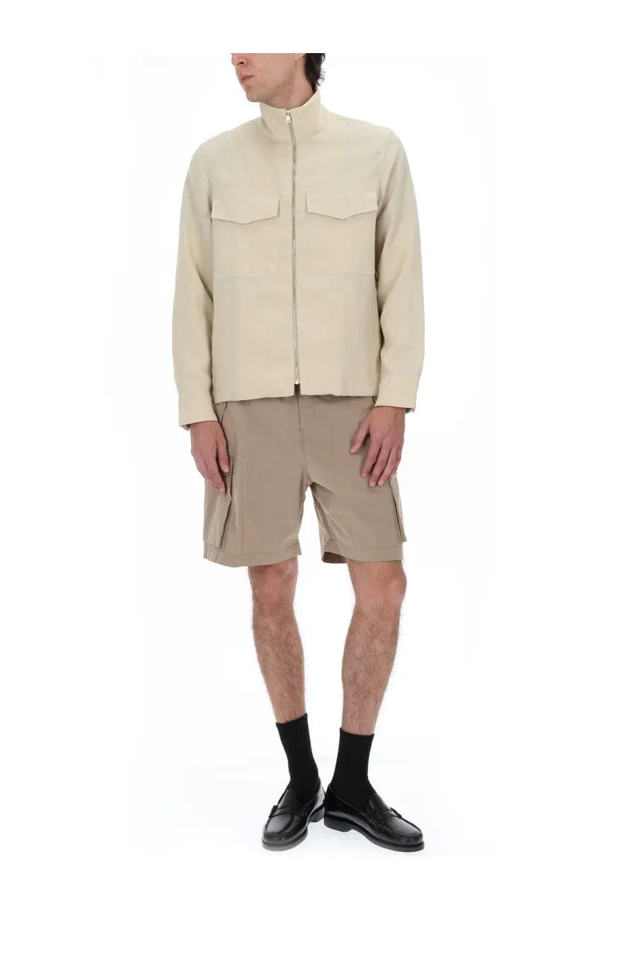 Paul Smith men’s giacca overshirt beige utility jacket with two chest pockets and full-length zipper closure
