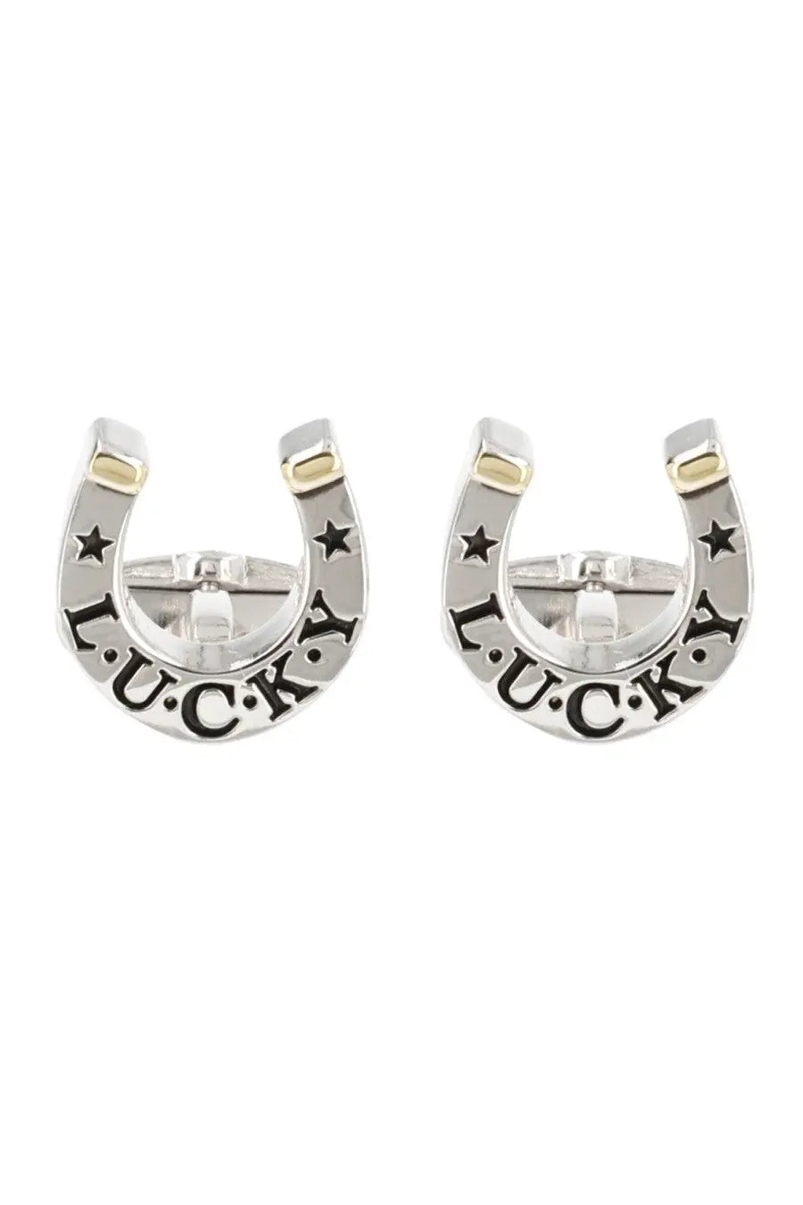 Silver horseshoe cufflinks by paul smith with black lucky lettering star accents and gold-tone tips for men
