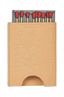 Tan leather matchbook style paul smith men’s card holder with embossed design and red and white matchstick pattern