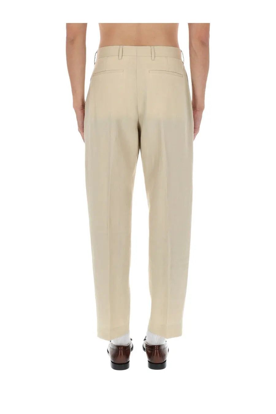 Beige paul smith men’s tailored trousers with clean straight-leg cut and subtle pleats at the back side