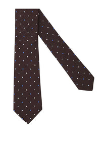 Paul Smith men’s dark brown silk tie with subtle white and light blue polka dots in polka dot style