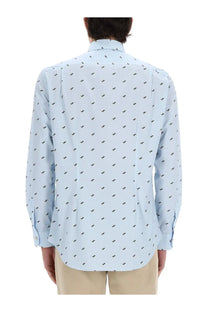 Paul Smith men’s light blue button-down shirt with subtle all-over black bird print perfect for casual wear