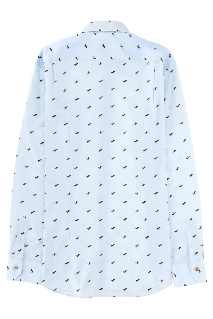 Paul Smith men’s light blue long-sleeved printed shirt with subtle black bird pattern for casual or smart wear