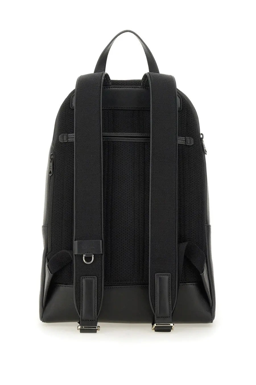 Black leather and mesh paul smith men’s signature stripe backpack with adjustable straps and top handle