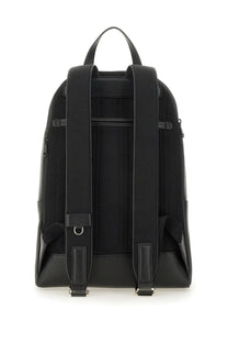 Black leather and mesh paul smith men’s signature stripe backpack with adjustable straps and top handle